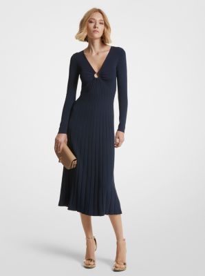 Ribbed Stretch Knit Ring Midi Dress image number 0