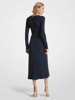 Ribbed Stretch Knit Ring Midi Dress