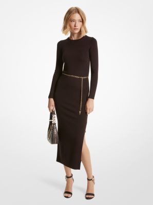 Wool Blend Belted Midi Dress | Michael Kors Canada