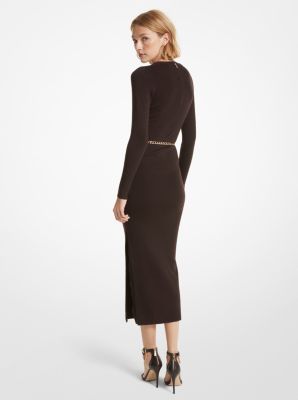 Robe midi en mélange de laine à ceinture image number 1