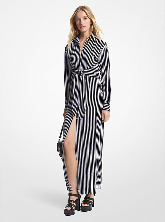 Striped Georgette Tie-Front Shirtdress image number 0