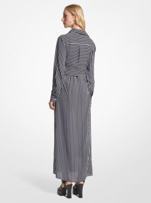 Striped Georgette Tie-Front Shirtdress image number 1