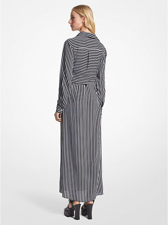 Striped Georgette Tie-Front Shirtdress image number 1