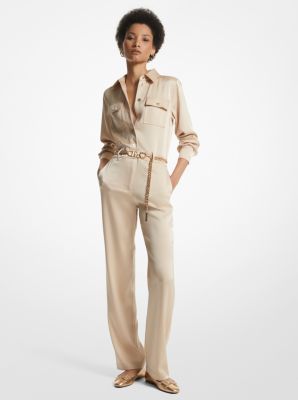 Jumpsuit van satijn met riem image number 0