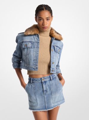 Faux Fur Trim Denim Cropped Jacket image number 0