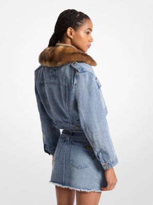 Faux Fur Trim Denim Cropped Jacket image number 1