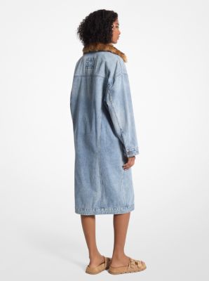 Abrigo de denim oversize con ribete de pelo sintético image number 1