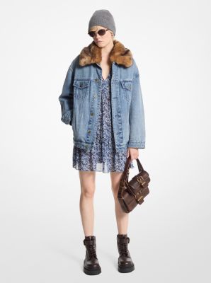 Faux Fur Trim Denim Oversized Trucker Jacket image number 0