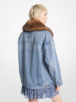 Oversized truckerjack van denim met kraag van imitatiebont image number 1