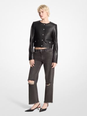 MK Leather Cropped Jacket - Black - Michael Kors MICHAEL Michael Kors