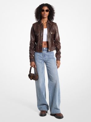 Michael kors patch pocket leather jacket on sale