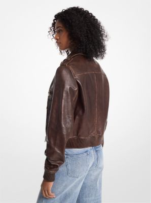 Burnished Leather Blouson Sleeve Jacket image number 1