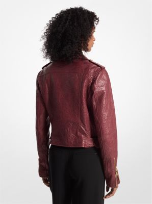 Crinkled Leather Cropped Moto Jacket image number 1