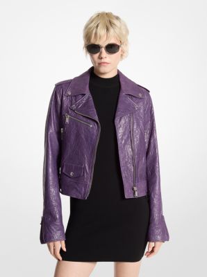 Crinkled Leather Cropped Moto Jacket image number 0