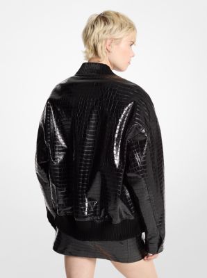 Crocodile Embossed Bomber Jacket image number 1