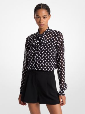 Blusa in georgette a pois con colletto a nastro image number 0