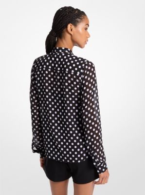 Blusa de georgette con estampado de lunares y cuello con lazada image number 1