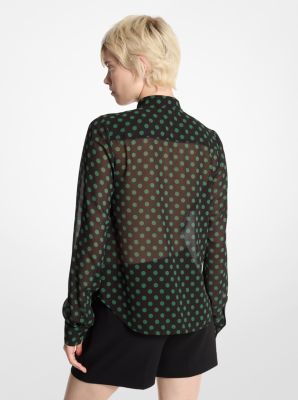 Blusa in georgette a pois con colletto a nastro image number 1