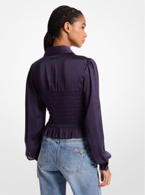 Camisa fruncida de satén arrugado in DARK IRIS | Michael Kors