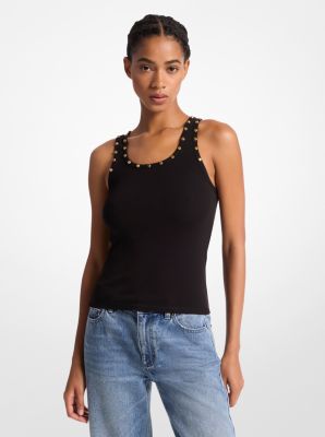 Studded Stretch Cotton Blend Tank Top image number 0