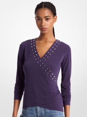 Astor Stud Matte Jersey Top in DARK IRIS | Michael Kors