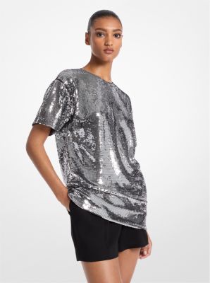 Sequined Jersey Oversized T Shirt