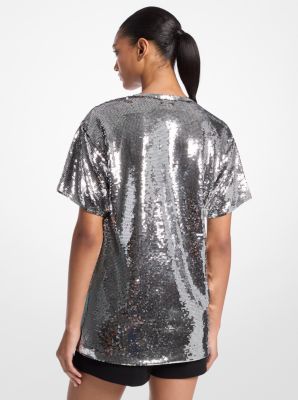 T-shirt oversize in jersey con paillettes image number 1