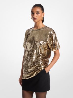 T-shirt oversize in jersey con paillettes image number 0