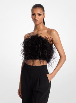 Feather Embellished Crepe Tube Top image number 0