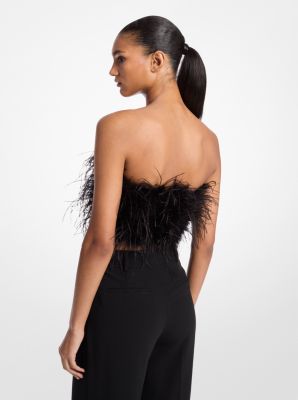 Feather Embellished Crepe Tube Top image number 1