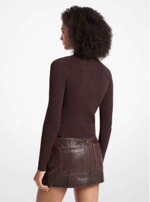 Ribbed Knit Mock-Neck Sweater