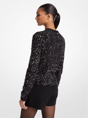 Giacca in maglia stretch metallizzata con paillettes image number 1