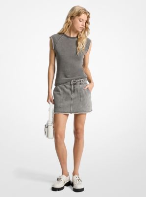 Frayed Denim Mini Skirt Michael Kors