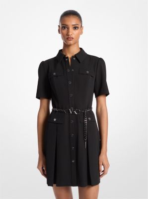 Stretch Crepe Belted Shirtdress