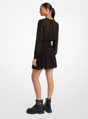 Smocked Georgette Long Sleeve Dress