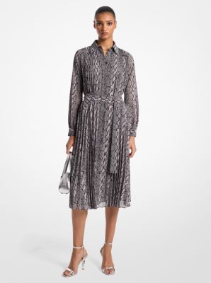 Snake Print Georgette Pleated Shirtdress image number 0