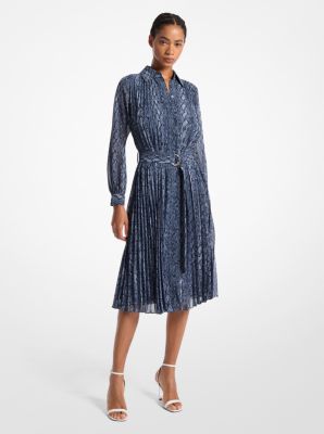 Snake Print Georgette Pleated Shirtdress image number 0