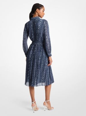 Snake Print Georgette Pleated Shirtdress image number 1