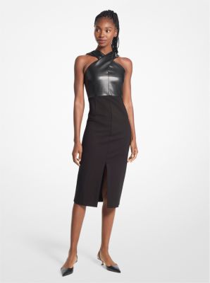 Michael Kors Mixed-Media Ponte Halter Dress