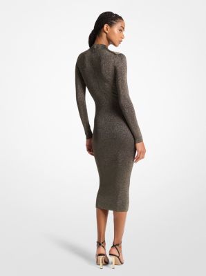 Strickkleid in Metallic-Optik mit Stehkragen