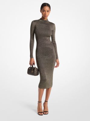 MK Metallic Knit Mock Neck Dress - Black - Michael Kors MICHAEL Michael Kors