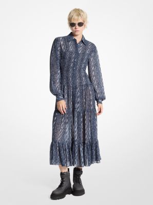 Snake Print Georgette Smocked Shirtdress image number 0