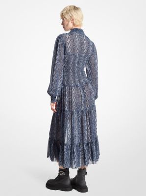 Snake Print Georgette Smocked Shirtdress image number 1