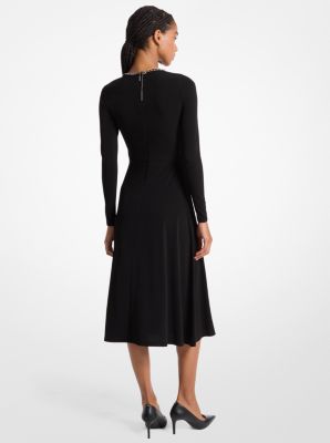 Embellished Matte Jersey Keyhole Dress in BLACK | Michael Kors
