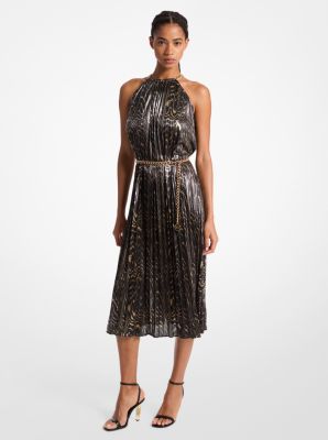 Pleated Metallic Halter Dress image number 0