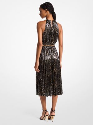 Pleated Metallic Halter Dress image number 1