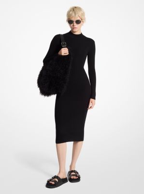 MK Stretch Wool Blend Mock Neck Dress - Black - Michael Kors MICHAEL Michael Kors