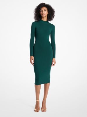 MK Stretch Wool Blend Mock Neck Dress - Green - Michael Kors MICHAEL Michael Kors