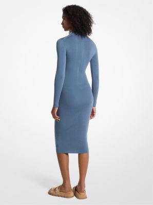 Kleid aus Stretch-Wollmischgewebe mit Stehkragen