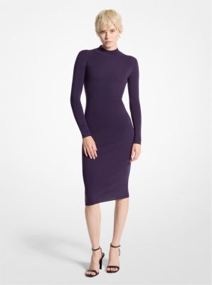 Stretch Wool Blend Mock Neck Dress